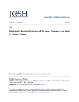 Modeling Hydrological Response of the Upper Suriname River Basin to Climate Change