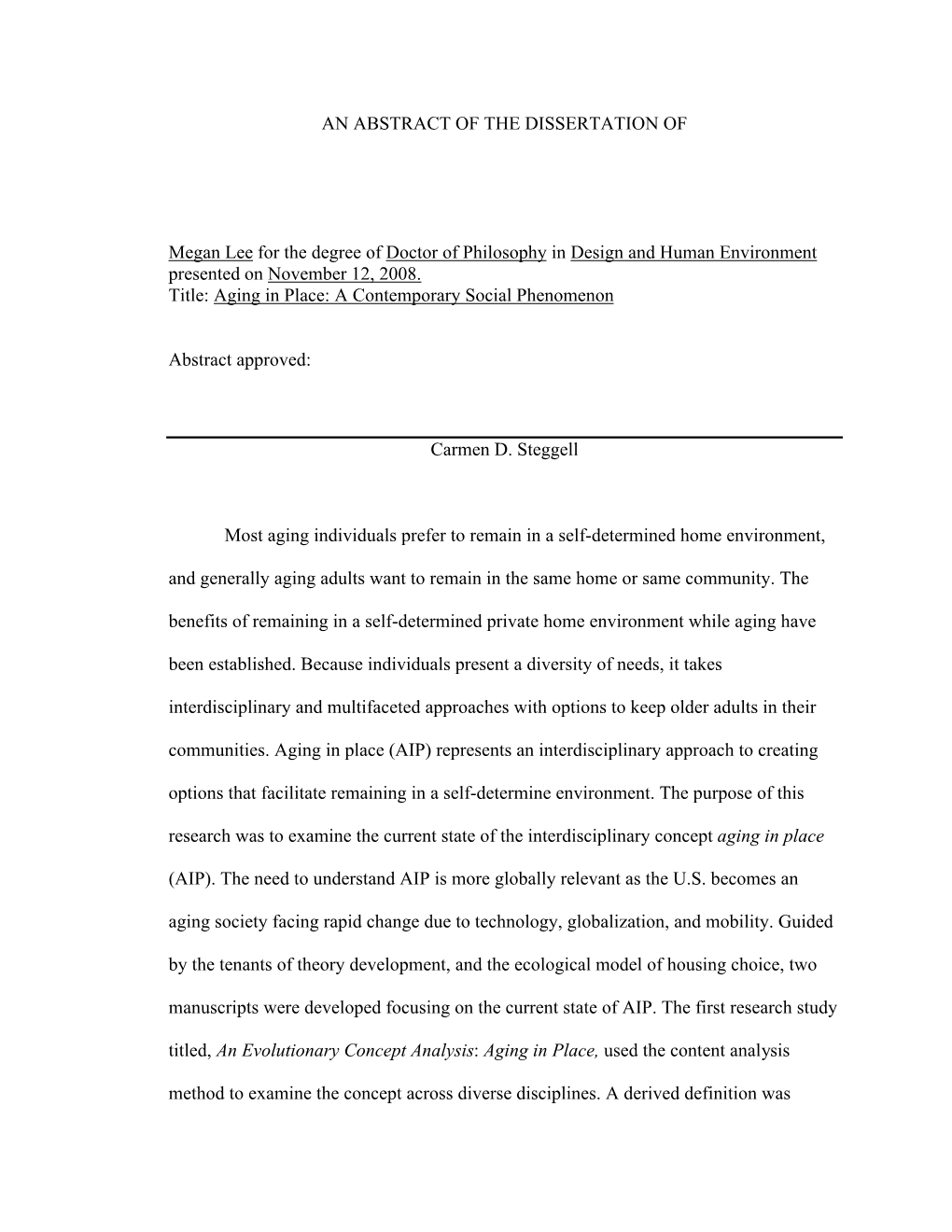 An Abstract of the Dissertation Of