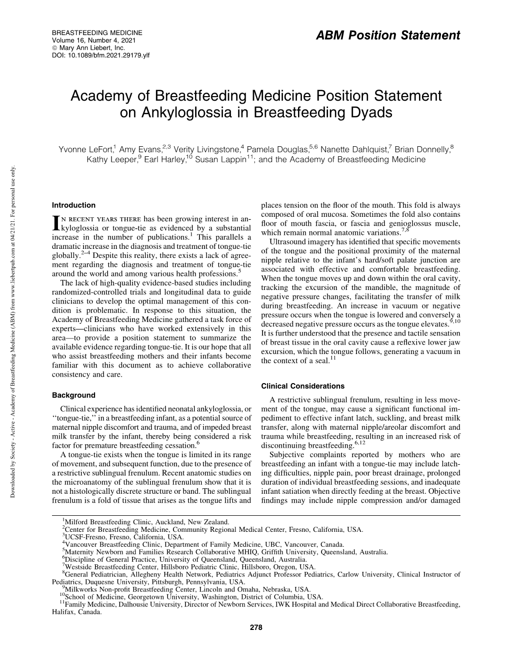 2021 Ankyloglossia Position Statement