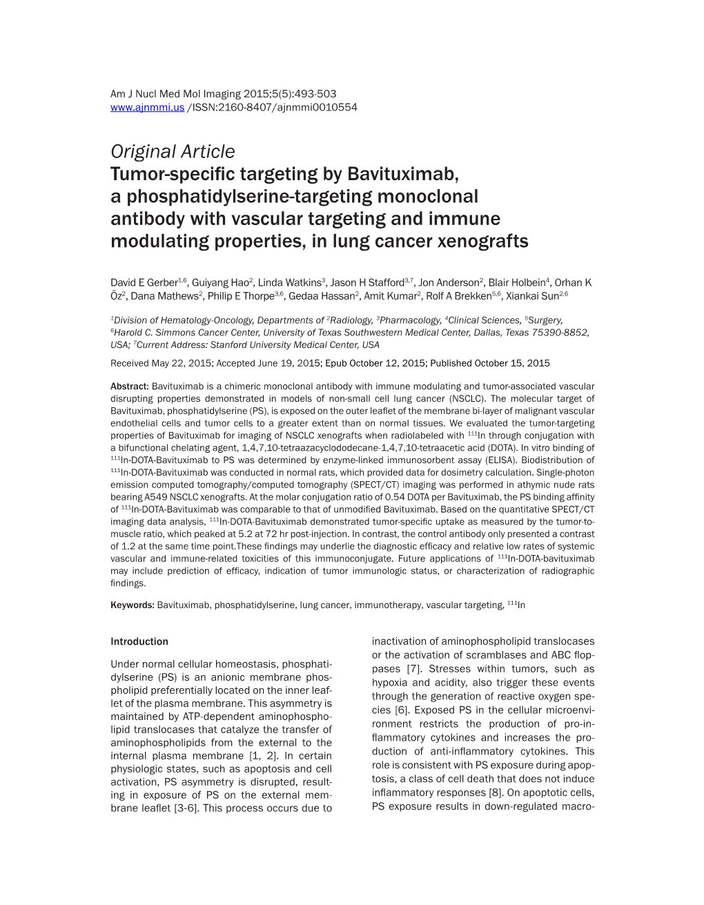 Original Article Tumor-Specific Targeting by Bavituximab, A