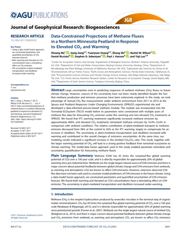 Data-Constrained Projections of Methane Fluxes in a Northern Minnesota Peatland in Response to Elevated CO2 and Warming