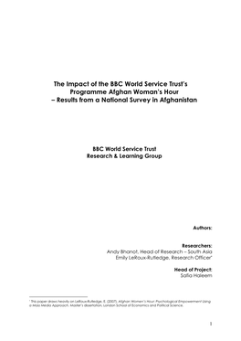 The Impact of the BBC World Service Trust's Programme Afghan