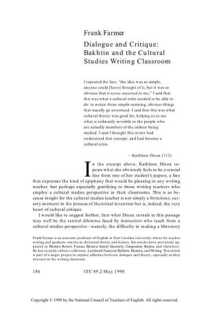 Frank Farmer Dialogue and Critique: Bakhtin and the Cultural Studies Writing Classroom