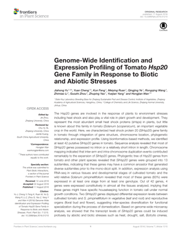 Genome-Wide Identification and Expression Profiling of Tomato Hsp20 Gene Family in Response to Biotic and Abiotic Stresses