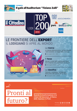 LODIGIANO SI APRE AL MONDO La Ricerca Le Imprese Della Provincia, I Settori Trainanti, I Dati Economici, La Mappa Della Ricchezza Alle Pagine XVII - XXIII