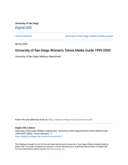 University of San Diego Women's Tennis Media Guide 1999-2000