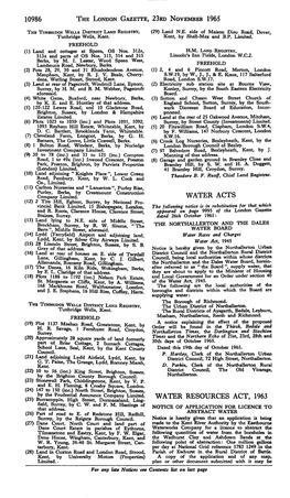 10986 the London Gazette, 23Rd November 1965 Water Acts Water Resources Act, 1963