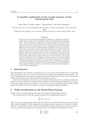A Possible Explanation of the Secular Increase of the Astronomical Unit 1