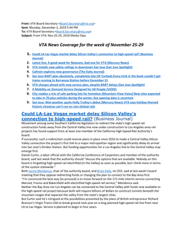 VTA News Coverage for the Week of November 25-29