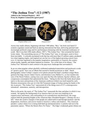 Joshua Tree”--U2 (1987) Added to the National Registry: 2013 Essay by Stephen Catanzarite (Guest Post)*