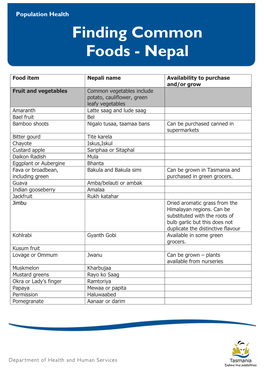 Finding Common Foods - Nepal