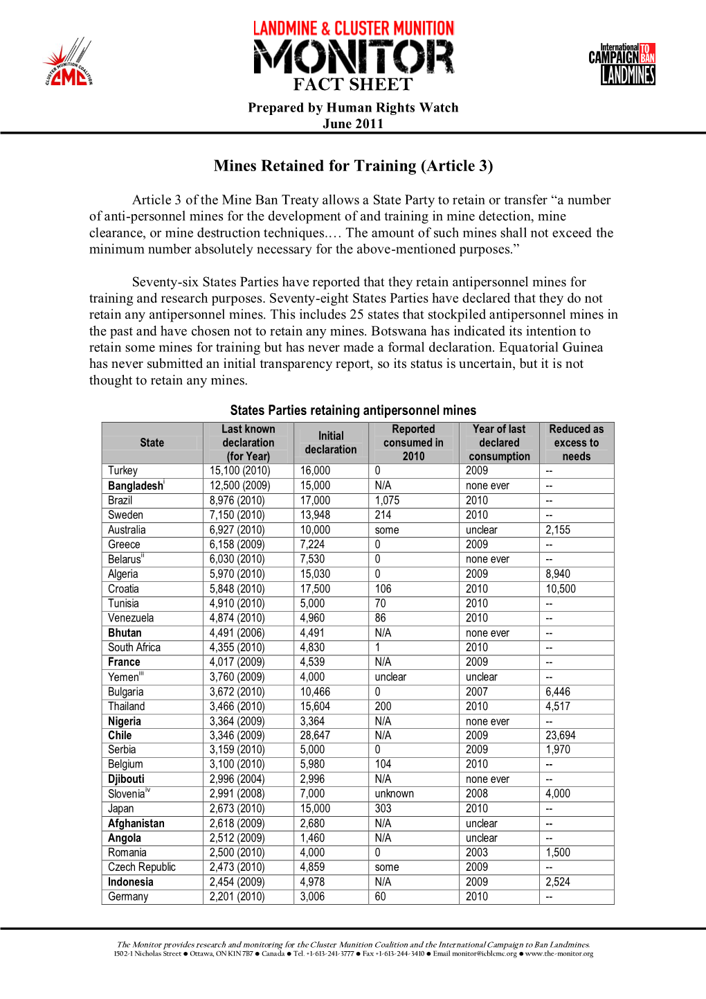 20 June 2011 Mines Retained for Training (Article