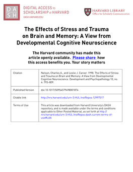The Effects of Stress and Trauma on Brain and Memory: a View from Developmental Cognitive Neuroscience