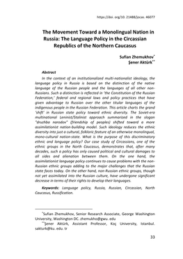 The Movement Toward a Monolingual Nation in Russia: the Language Policy in the Circassian Republics of the Northern Caucasus