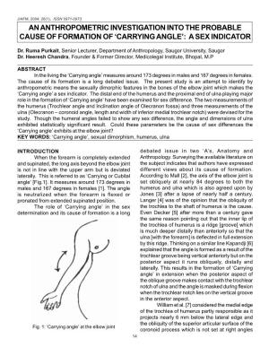 An Anthropometric Investigation Into the Probable Cause of Formation of 'Carrying Angle': a Sex Indicator