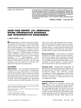 Aaem Case Report #21: Hemifacial Spasm: Preoperative Diagnosis and Intraoperative Management