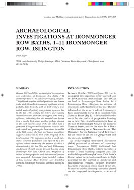 Archaeological Investigations at Ironmonger Row Baths, 1—11 Ironmonger Row, Islington