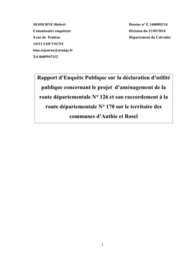 Rapport D'enquête Publique Sur La Déclaration D'utilité