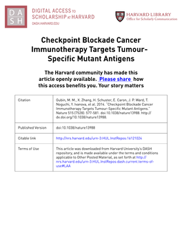 Checkpoint Blockade Cancer Immunotherapy Targets Tumour- Specific Mutant Antigens