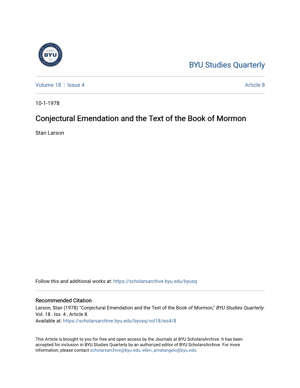 Conjectural Emendation and the Text of the Book of Mormon