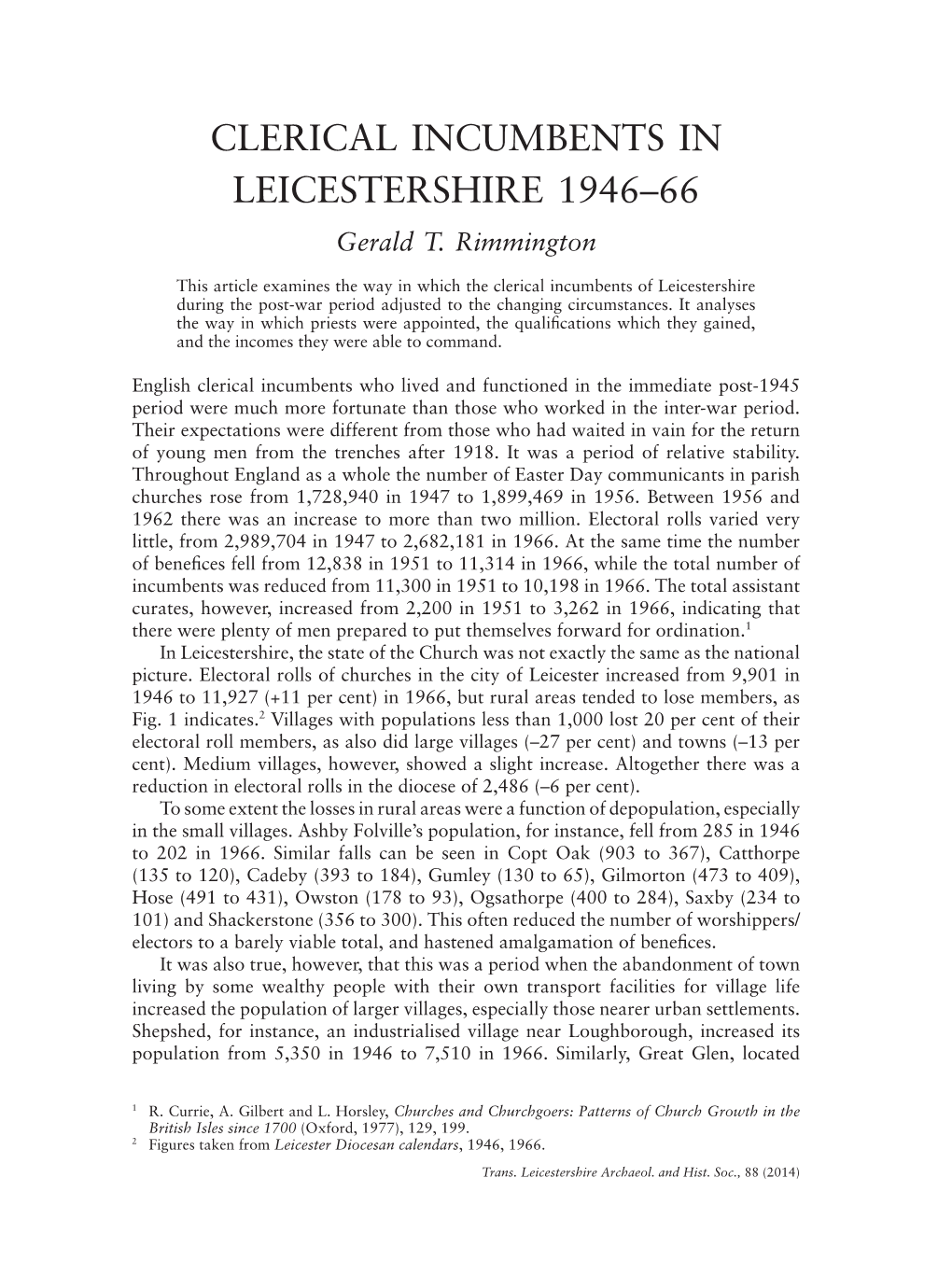 CLERICAL INCUMBENTS in LEICESTERSHIRE 1946–66 Gerald T