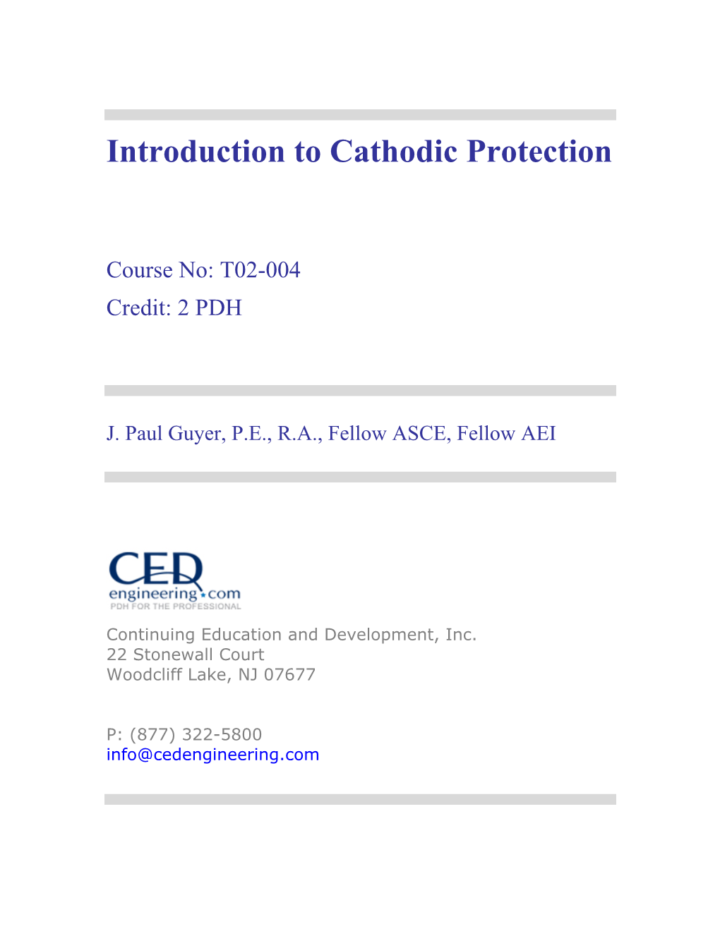 Introduction to Cathodic Protection