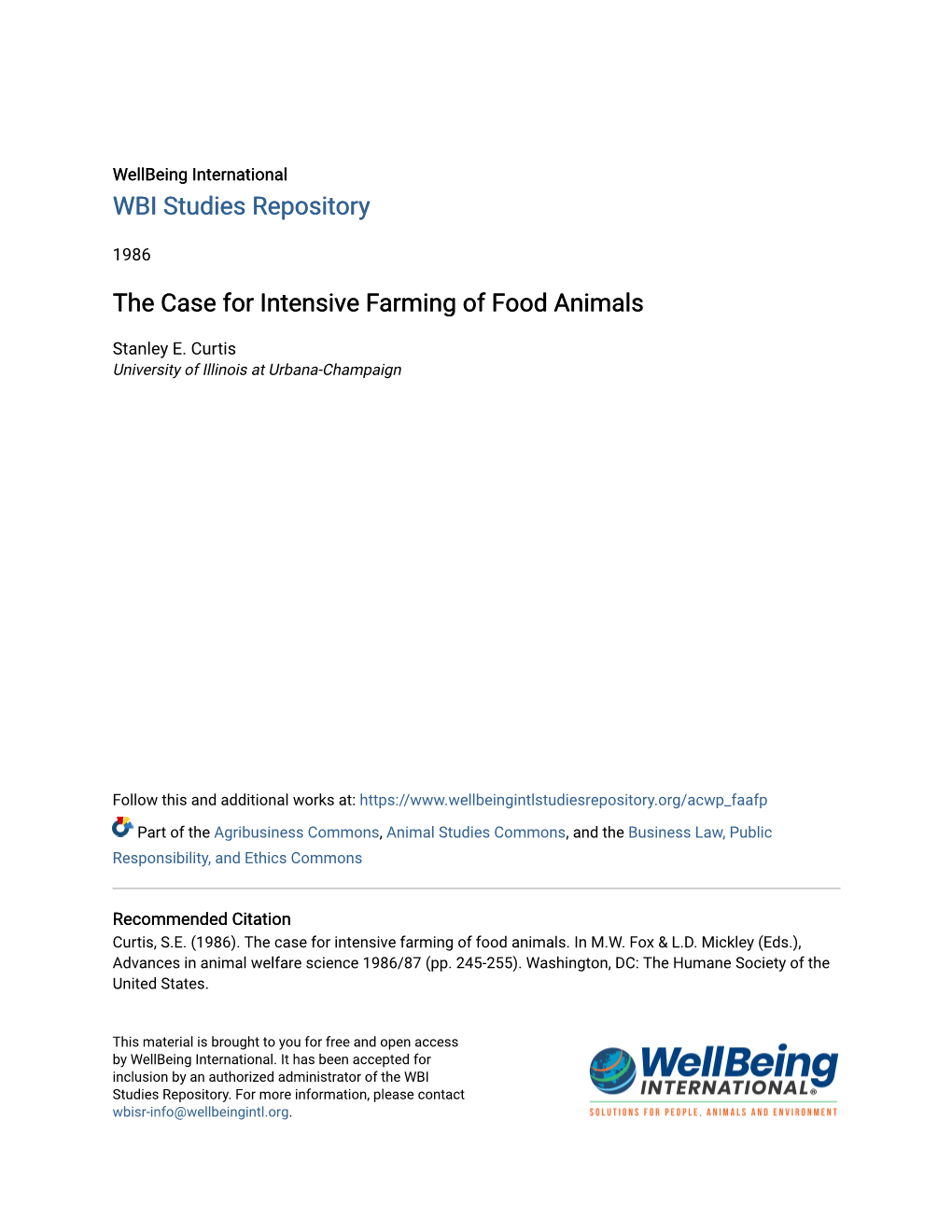 The Case for Intensive Farming of Food Animals