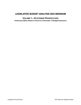 Legislative Budget Analysis 2023 Biennium