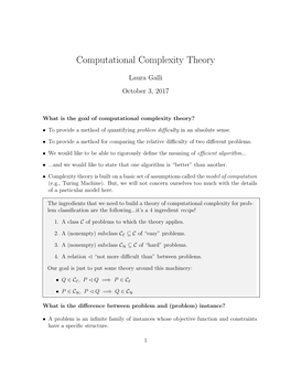 Computational Complexity Theory