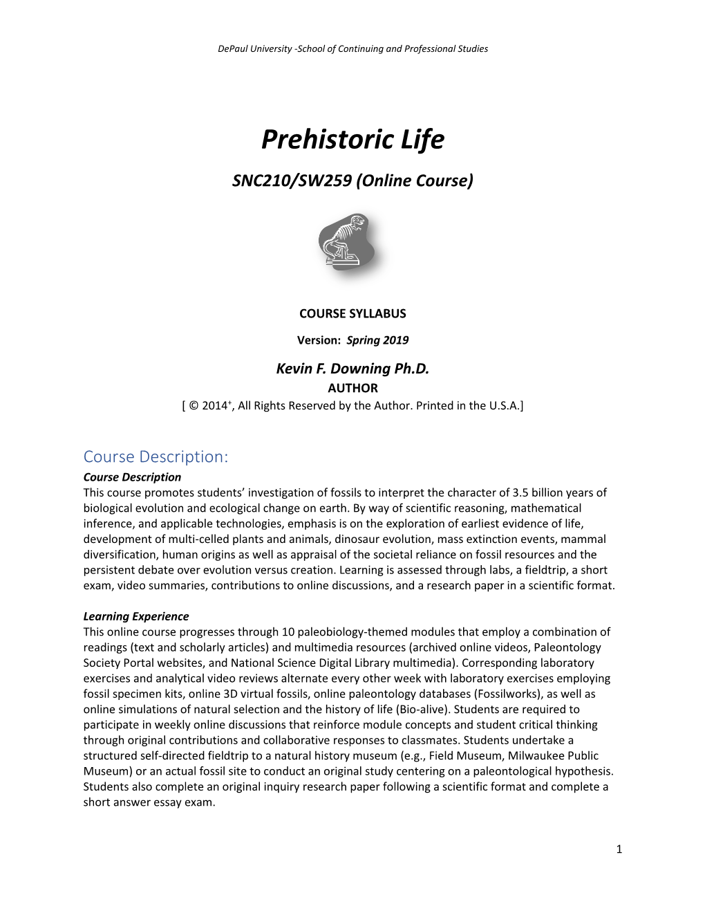 Prehistoric Life SNC210/SW259 (Online Course)