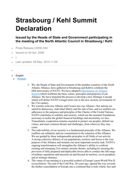 Strasbourg / Kehl Summit Declaration