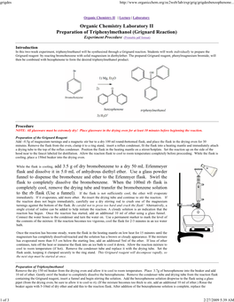 Organic Chemistry Laboratory II Preparation of Triphenylmethanol (Grignard Reaction) Experiment Procedure (Printable Pdf Format)