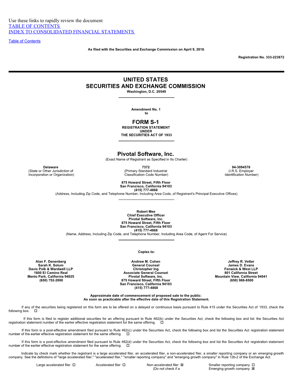 United States Securities and Exchange Commission Form