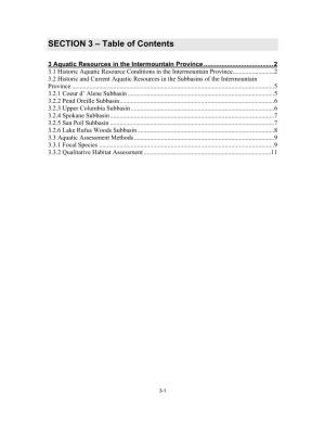 SECTION 3 – Table of Contents
