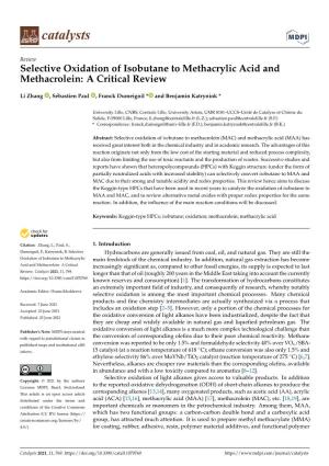 Selective Oxidation of Isobutane to Methacrylic Acid and Methacrolein: a Critical Review