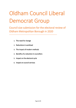 Oldham Council Liberal Democrat Group Council Size Submission for the Electoral Review of Oldham Metropolitan Borough in 2020