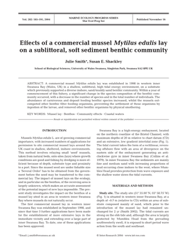 Effects of a Commercial Mussel Mytilus Edulis Lay on a Sublittoral, Soft Sediment Benthic Community