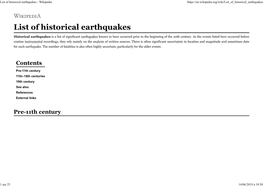 List of Historical Earthquakes - Wikipedia