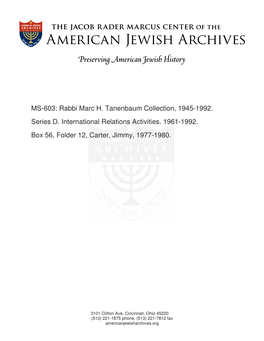 MS-603: Rabbi Marc H. Tanenbaum Collection, 1945-1992. Series D