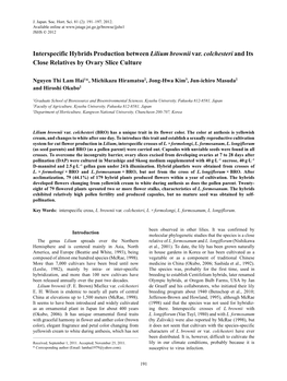 Interspecific Hybrids Production Between Lilium Brownii Var