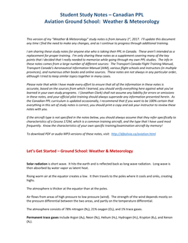Student Study Notes – Canadian PPL Aviation Ground School: Weather & Meteorology