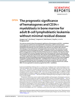 The Prognostic Significance of Hematogones and CD34+ Myeloblasts in Bone Marrow for Adult B-Cell Lymphoblastic Leukemia Without
