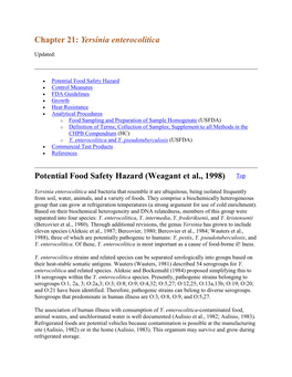 Chapter 21: Yersinia Enterocolitica Potential Food Safety Hazard