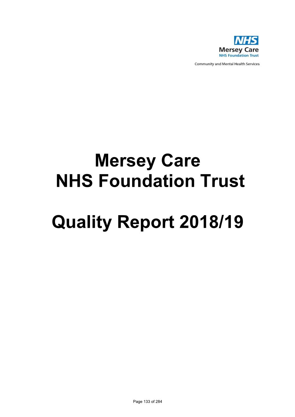 Mersey Care NHS Foundation Trust Quality Report 2018/19