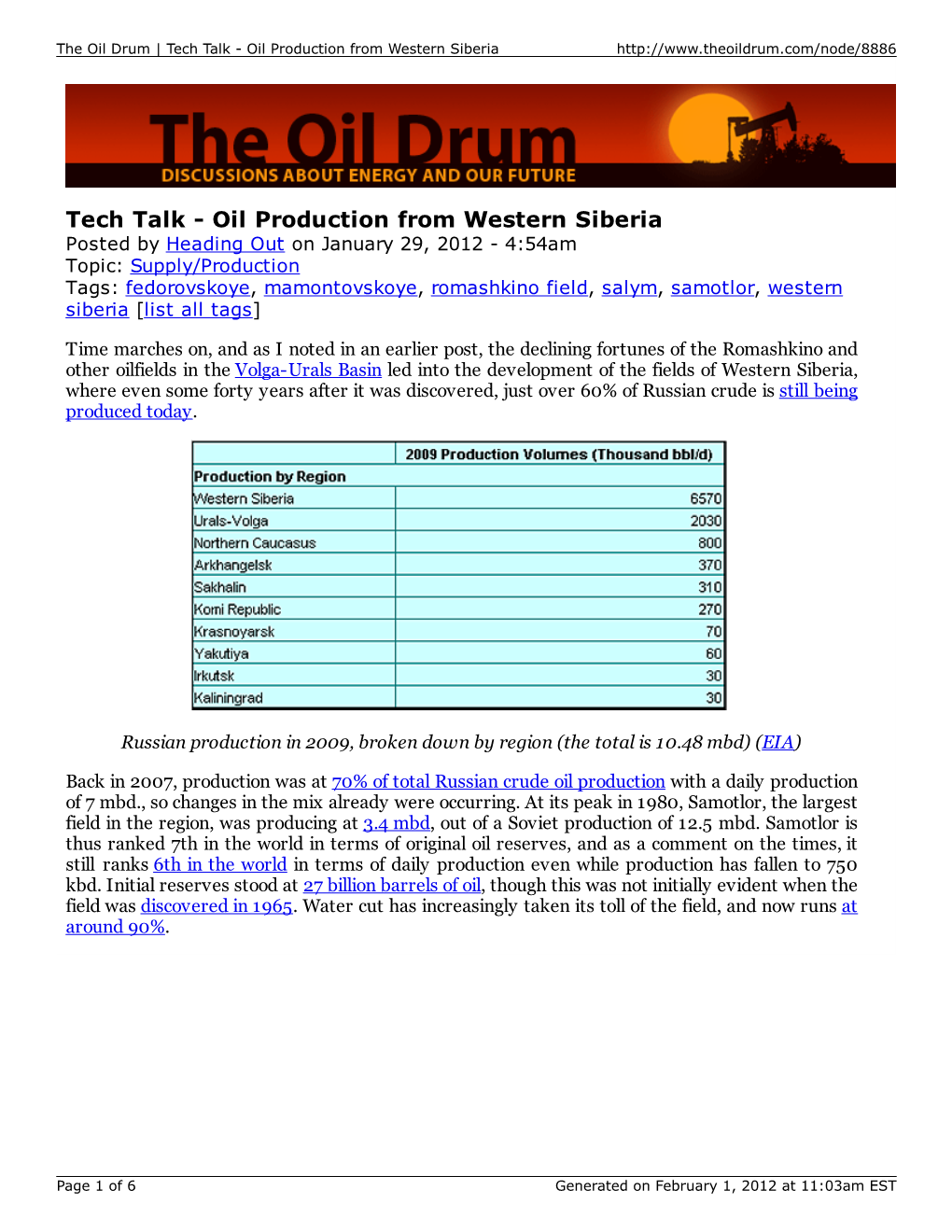 Tech Talk - Oil Production from Western Siberia