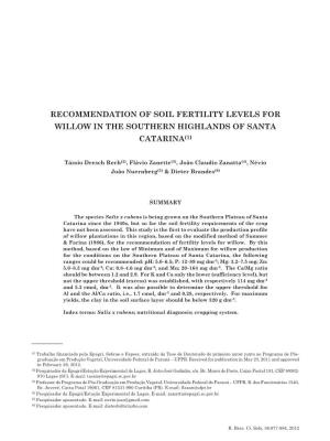 Recommendation of Soil Fertility Levels for Willow in the Southern