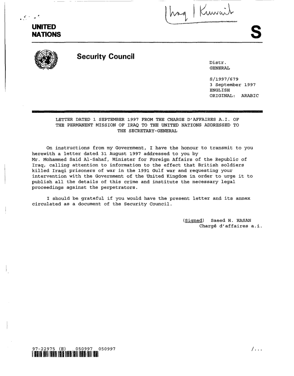 Security Council Distr