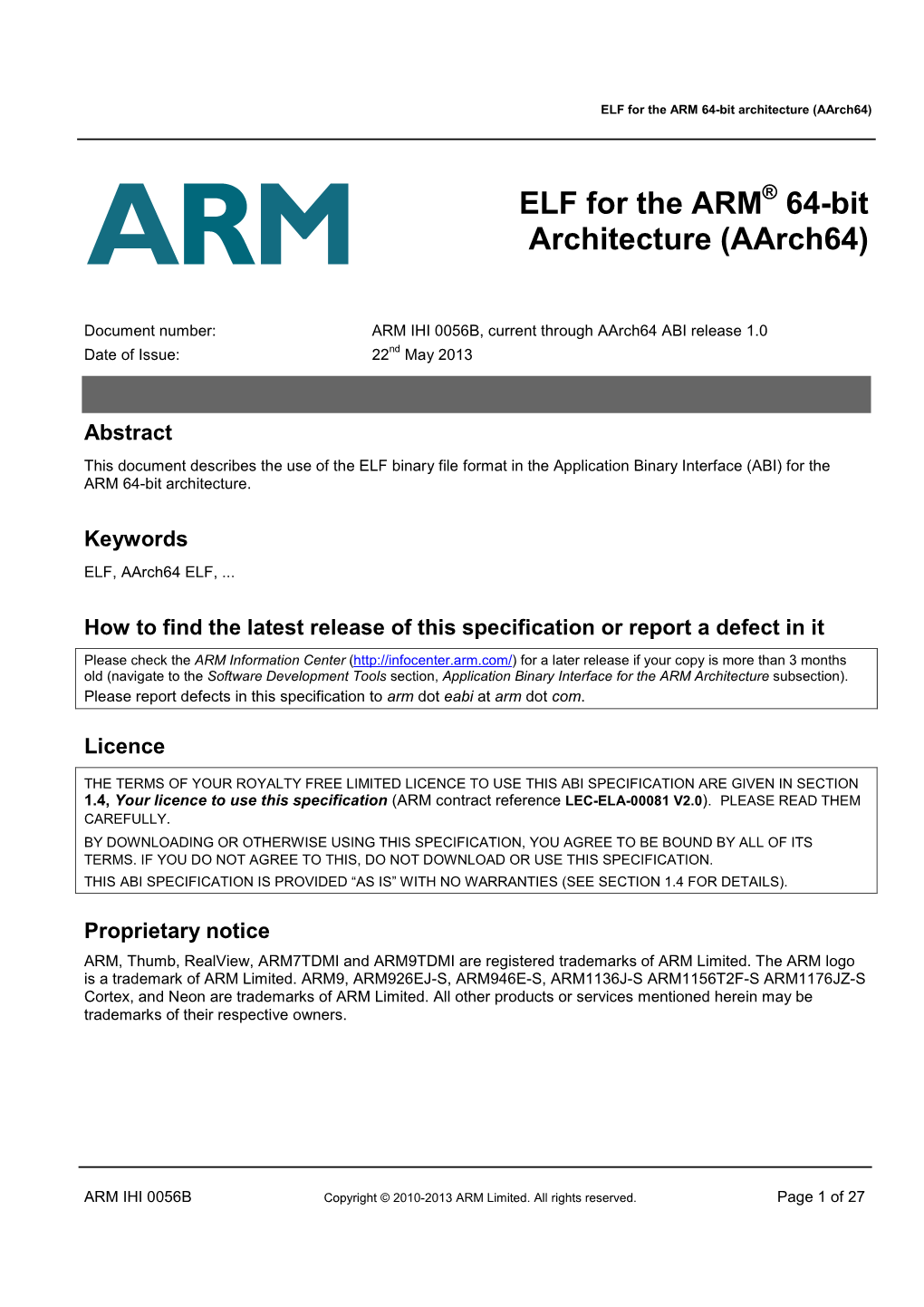 ELF for the ARM 64-Bit Architecture (Aarch64)