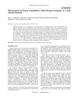 Measurement of Energy Expenditure While Playing Exergames at a Self- Selected Intensity