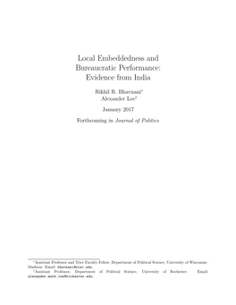 Local Embeddedness and Bureaucratic Performance: Evidence from India